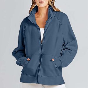 Hoodies & Sweatshirts |  Womens Scuba Oversized Funnel-Neck Full Zip