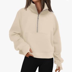 Hoodies & Sweatshirts |  Womens Scuba Oversized Funnel-Neck Half Zip