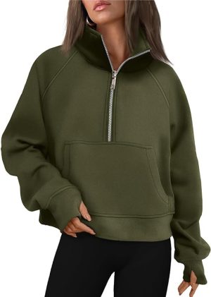 Hoodies & Sweatshirts |  Womens Scuba Oversized Funnel-Neck Half Zip,Long